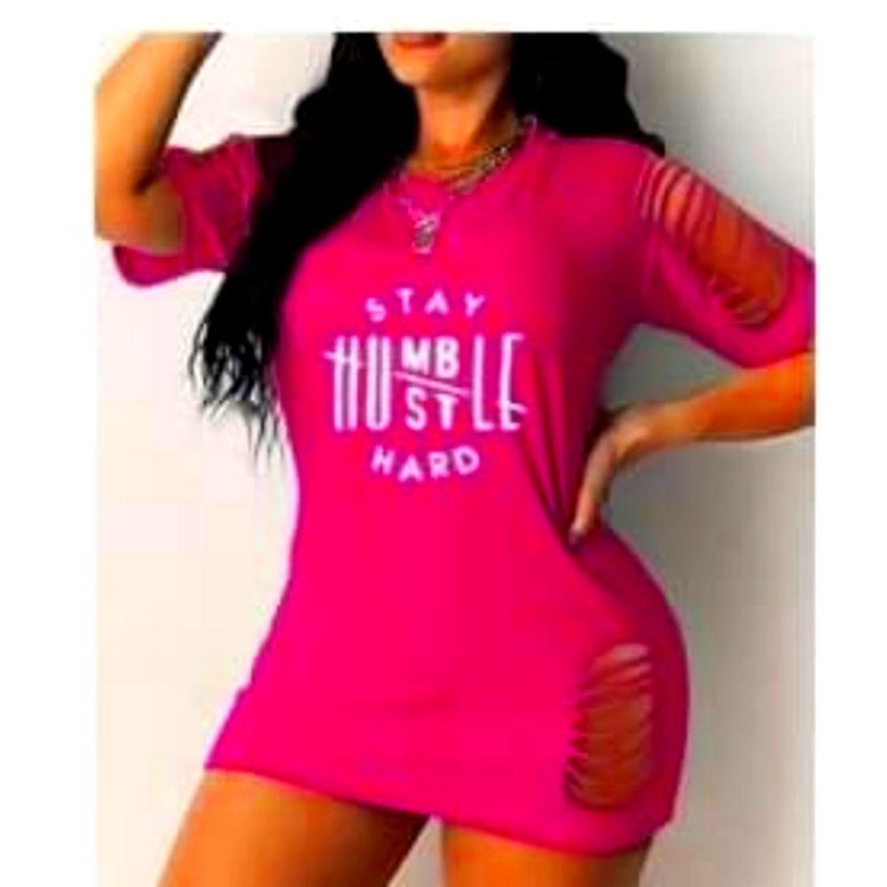 Chic Me Stay Humble Hustle Hard Distressed TShirt Dress